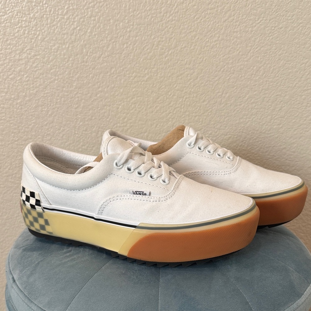 Vans White Sneakers with Tan Accents